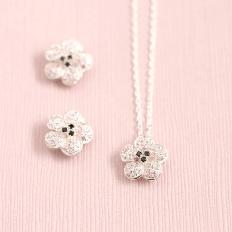 2コset) 桜 ネックレス ピアス セット シルバー925