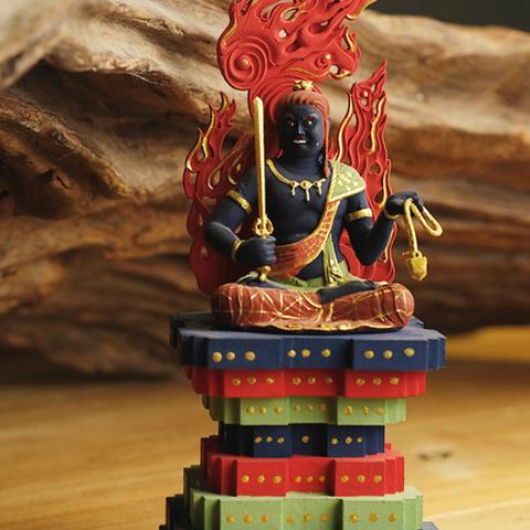 彩繪 木彫仏教　精密彫刻　仏師で仕上げ品　不動明王座像