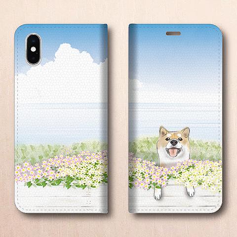 【手帳型スマートフォンケース】柴犬と海