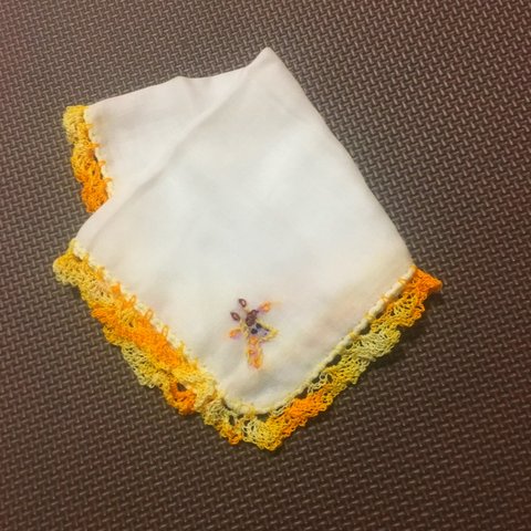 ガーゼハンカチ レース編み&動物刺繍付