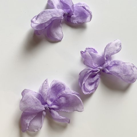 【2pcs purple#50-18】シフォンリボンパーツ/リボン/シフォン/女の子/キッズアクセサリー/ヘアゴムパーツ/ボリューム/お遊戯会/