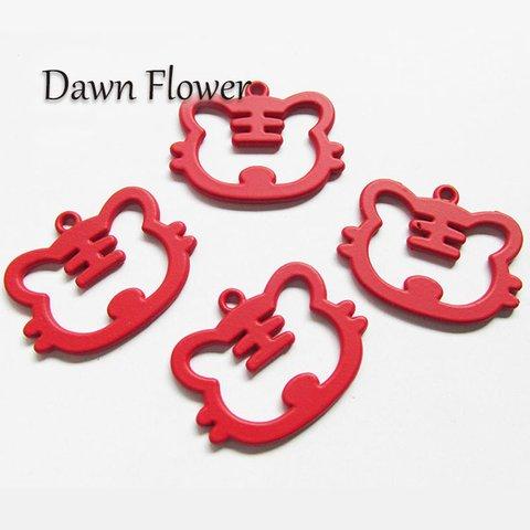 【D-1048】5pcs　トラ（フェイスのみ）　28×22ｍｍ　レッド　チャーム　ハンドメイドパーツ