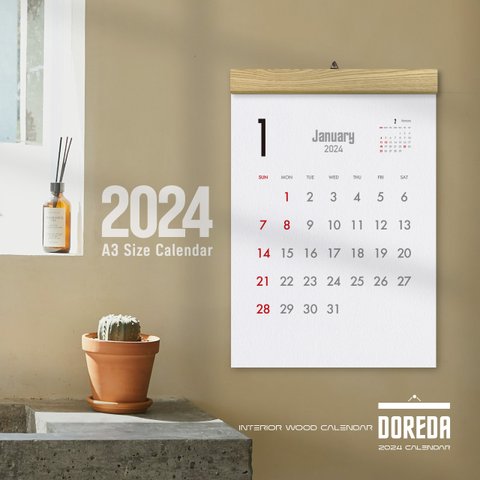 カレンダー 2024年版・木製壁掛けカレンダー（A3／タモ）
