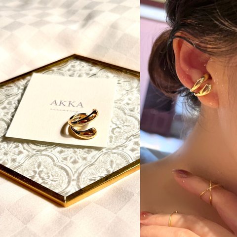 Right:Double hoop earcuff 1pac ダブルフープイヤーカフ右用一個売り　　　ヴィンテージ大人上品イヤーカーフ大ぶり個性的フープイヤリングフープピアス