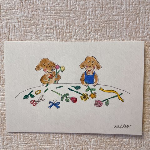 〈原画〉お友達と花束作り💐☺️