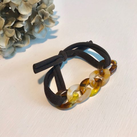 elastic ribbon bracelet chain /brown beige tortoise mix