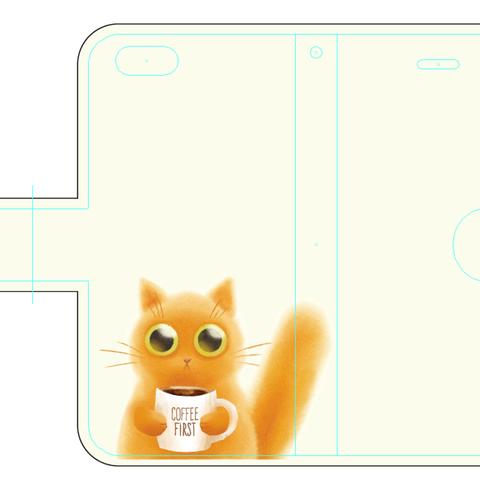 新品送料無料iPhoneケース　手帳型　コーヒーを持った猫