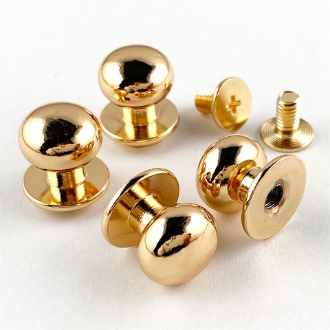 【KAMONレザー】ギボシ ゴールド 4個セット 頭12mm ネジ式 留め具 金具 レザークラフト 手芸 パーツ #2882