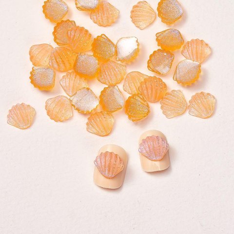 【オレンジ】P710(5個)ネイルパーツ 光る 夏 貝殻 海 ポップ 帆立二枚貝
