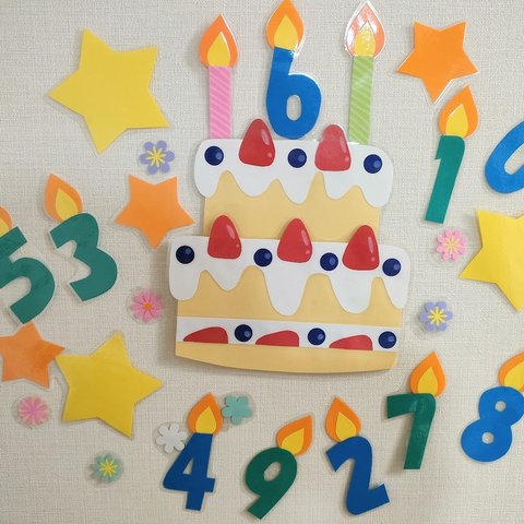 ★ラミネート　バースデーケーキ　誕生日　壁面　飾り　～おいしいケーキでお祝いしよう♪～　いちご　ブルーベリー　蝋燭