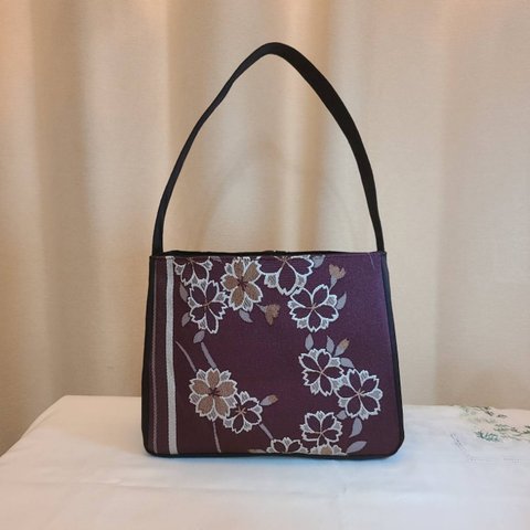 和風桜柄かラフル刺繍シルク着物帯のハンドバッグ、トートバッグ