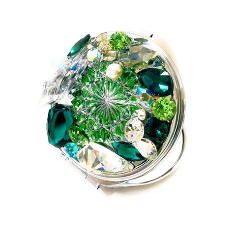 東京切子コンパクトミラー　ひまわり　Jewelry Box 緑