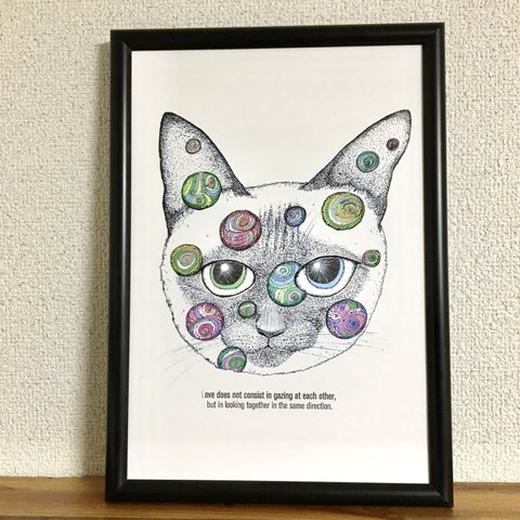 シャム猫さんシャボン玉　アートイラストポスター　Ａ4/B4/Ａ3サイズ
