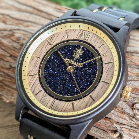 【木製腕時計】EINBAND Anmut ブルーサンドストーン × エボニーウッド 木の時計 ウッドウォッチ【40mm】