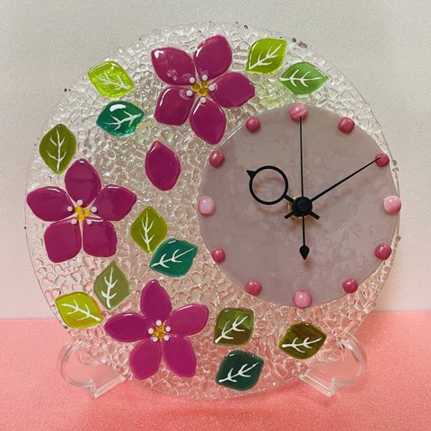 【即納】ピンクのお花の置時計