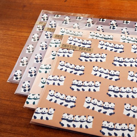 【送料無料♪】パンダのデザインペーパーセット A4       15枚4種類　クラフトペーパー　クラフト紙　包装紙　ラッピングペーパー　コラージュ