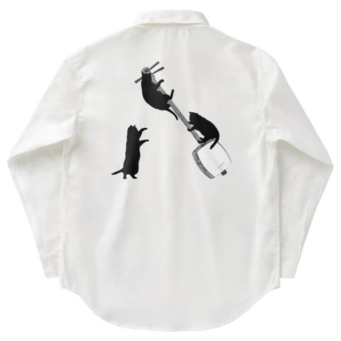 三味線と黒猫の長袖シャツ