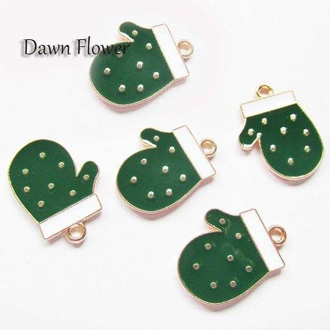 【D-0772】5pcs　手袋　22×16mm　グリーン　チャーム　ハンドメイドパーツ