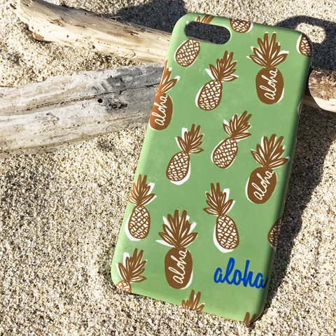 名入れ♪ アロハ パイン ALOHA PINE ★iPhone&Android★ グリーン スマホケース