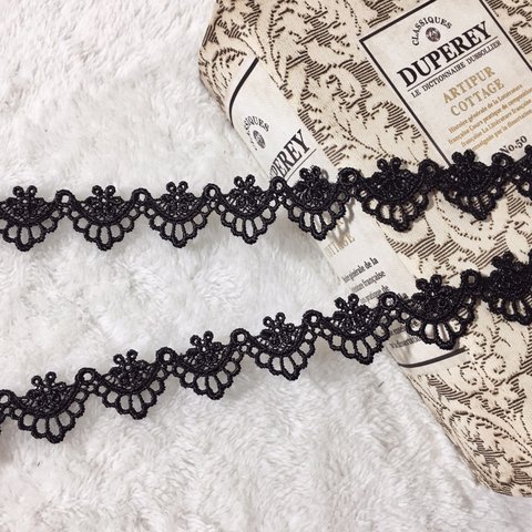 ＊再入荷＊1m 綺麗 花 波デザイン ケミカルレース ブレード 黒 BK190616 ハンドメイド 手芸 素材 材料 DIY