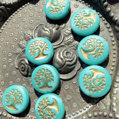 【1コずつ販売】JIRI＊IVANA#czech beads#チェコビーズ　tree of life生命の樹　19㍉bonsai turquoise/bronze