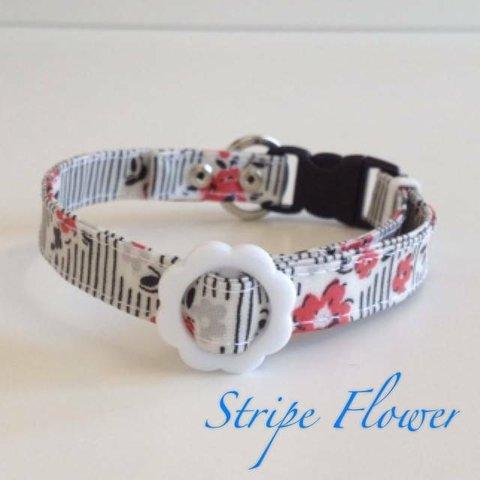 パピー用首輪　Stripe Flower　黒