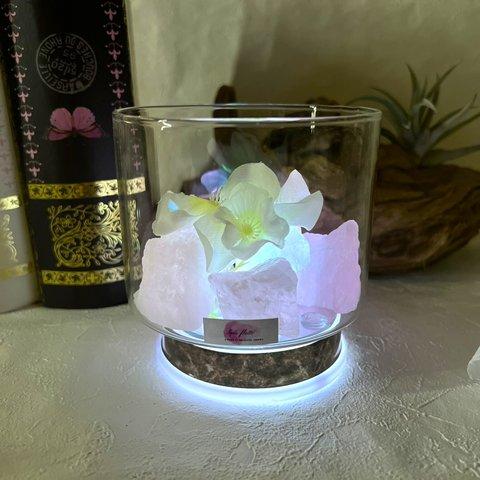 やさしく光る天然石のアロマディフューザー【白紫陽花 】