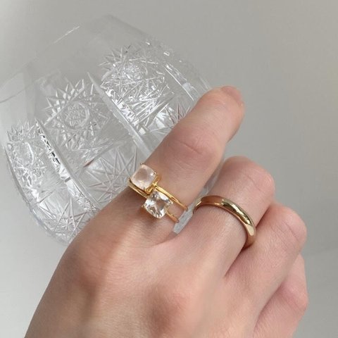 【S925】RoseQuartz/Quartz Free Size Ring　ローズクオーツ/クオーツ フリーサイズ リング