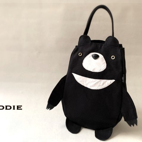 SIOCO・8号帆布〈ブラック〉 ×牛革 ツキノワグマ帆布トートバッグ 《Eddie》動物立体バッグ・Bear Bag ・熊バッグ・クマバッグ・ベア