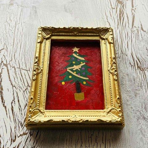 絵画「クリスマスツリーR」独立スタンド付き・壁飾り・油彩画・原画