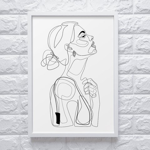 【0410】アートポスター　Flawless One-Line Drawings, Woman Face Poster　北欧　モノトーン　海外インテリア