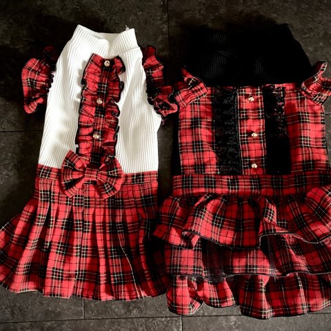 【秋冬犬服】タータンチェックワンピース❤️🖤daiancrown 犬服 サイズオーダーメイド 優しい生地 