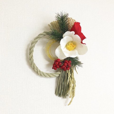 【数量限定】紅白椿の花しめ縄(稲穂) お正月飾り お正月リース