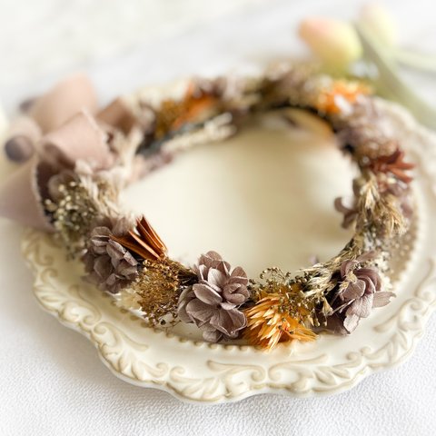 【送料無料】ベビーキッズ花冠　~winter brown~  花かんむり　ベビー　キッズ　はなかんむり　リングガール　ベビー花冠　子供用花冠　結婚式　誕生日　バースデー