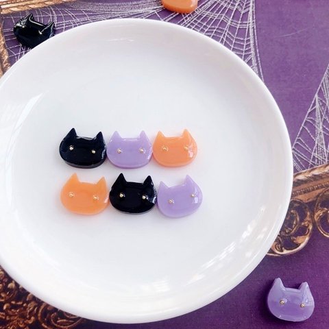 [送料込]6個セット ハロウィン🎃ねこちゃん 1.5cm パーツ