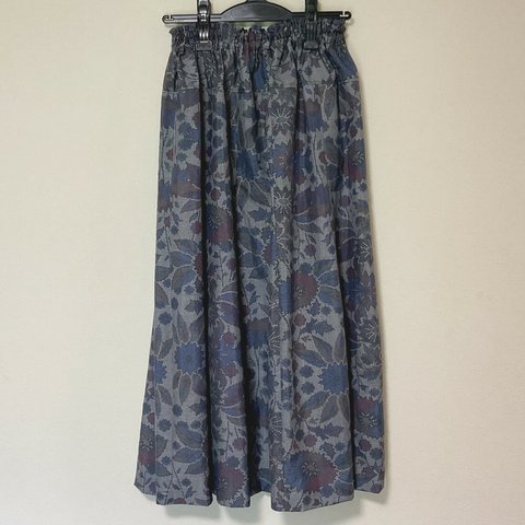 着物リメイク 大島  F2 ギャザースカート  シルク 古布正絹 着物スカート