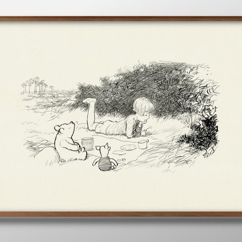 11919■A3アートポスター『クラシックプー　くま　熊　ハチミツ　100エーカーの森』絵画/イラスト/デザイン/上級マット紙採用/北欧