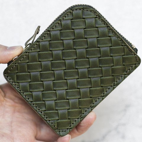 栃木レザー イントレチャー 型押 薄型 小さい財布 L字ファスナー コンパクト ウォレット FARIA スプルース 財布