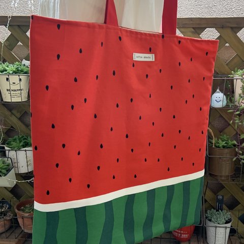 大きなトート　スイカ🍉　お着替えや制服などを入れるサブバッグ