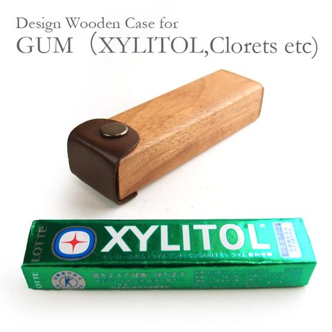 木と革で作った　粒ガム専用ケース(XYLITOL,Clorets etc)