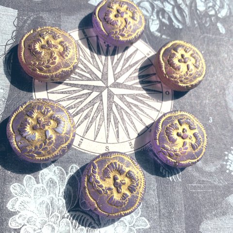 【1コずつ販売】JIRI＊IVANA#czech beads#チェコビーズBohemia wheel23㎜　daydream(light purple)/bronze