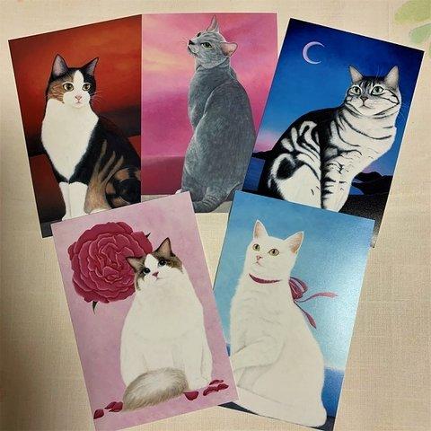 猫心ポストカード／猫の肖像5枚セット