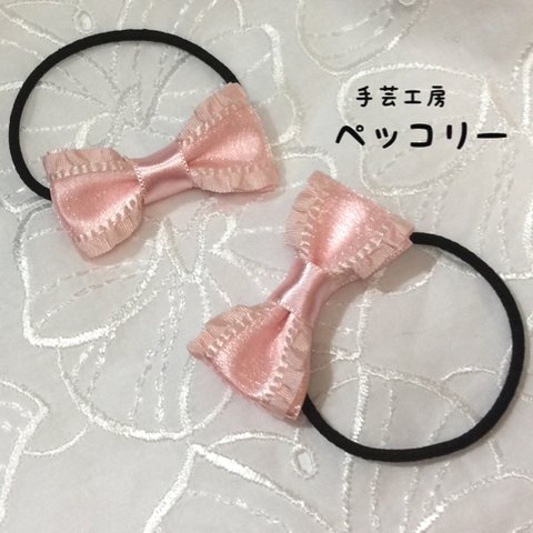 【再販3】☆送料無料☆可憐なフリルリボンヘアゴム  ピンク