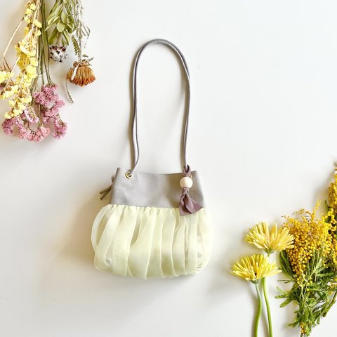 【受注生産】 斜めがけにも！2way organdie mini bag（pale yellow）