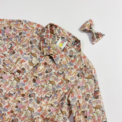 リバティシャツと蝶ネクタイのセット　110㎝  ハラバルーピンク
