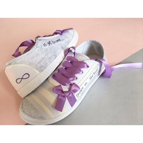 【受注生産】Ｓｈｕｚ.ハンドペイントスニ－カ－Forever Together　purple laces