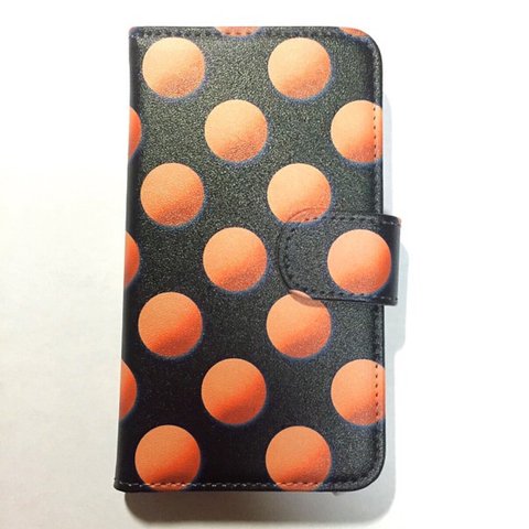 ぷるぷる ドット プリント 黒ベース オレンジ No.3 スマートフォン ほぼ 全機種対応 スマホケース 手帳型ケース