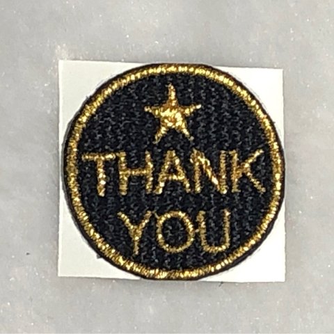 ★刺繍シール／ワッペン★THANK YOUシール　金色　約35mm　2枚入り