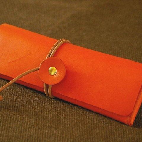 一枚革の巻き紐ペンケース（革色：オレンジ）【受注生産】【送料込み】