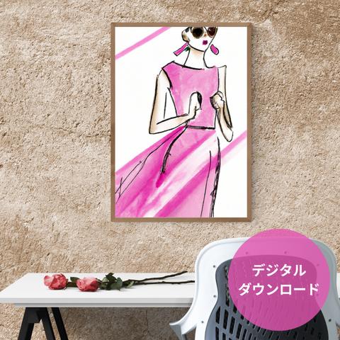 【ポスター】ピンクドレスの女・Woman in a pink dress